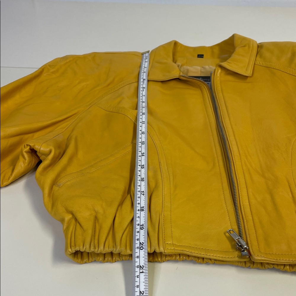 Michael Hoban Yellow Leather Vintage Puffer Jacket - Sz M - Picture 7 of 12